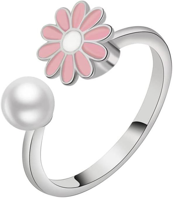 COLORFUL BLING Delicate Silver Cubic Zirconia Daisy Flower Butterfly Fidget Anxiety Rings for Women Adjustable Open Sunflowers Evil Eyes Stress Relief Stackable Rings