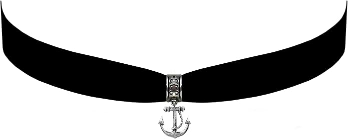 Victorian Vault Black Velvet Anchor Choker Steampunk Gothic Pendant Necklace