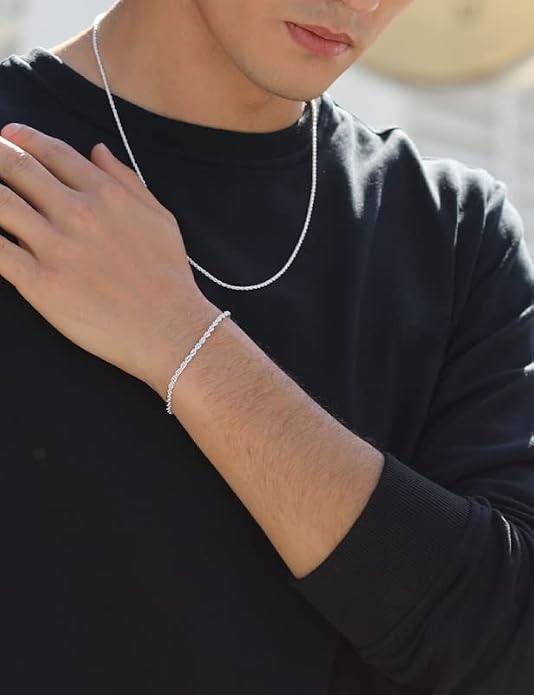 nometo Solid 925 Sterling Silver Box Chain Rope Chain Lobster Clasp Silver Chain for Men Silver Necklace Chain for Women 16/14/20/22/24/26/30 Inches