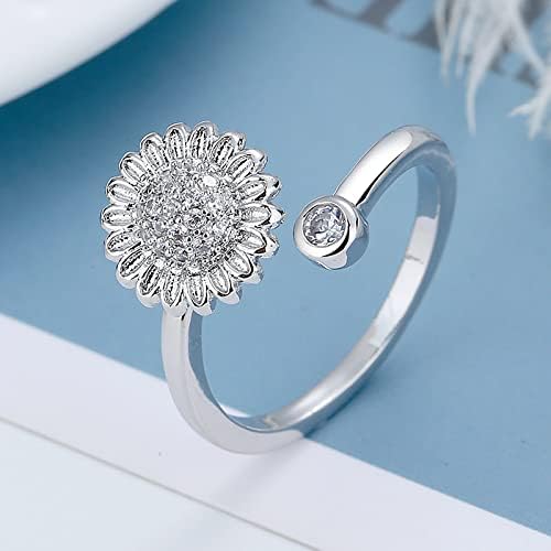 COLORFUL BLING Fidget Sunflower Evil Eye Daisy Spinner Stackable Rings Bee Butterfly Adjustable Open Rotatable CZ Cubic Zirconia Anti Stress for Women Wedding Jewelry