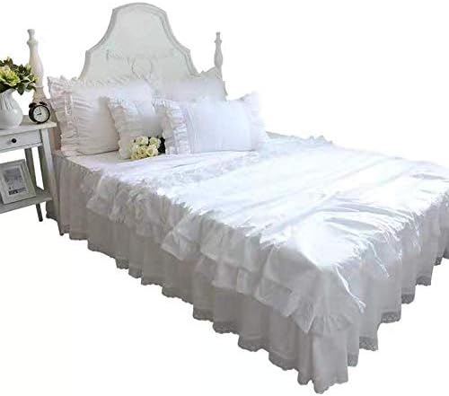 2-Pack Bright White Pillow Shams Cases Covers with Ruffles and Embroidery Lace Egypt Cotton King Size 20"X36" Princess Girls Bed