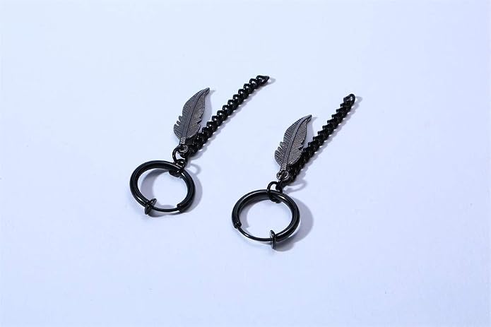 VNOX Unisex Vinatge Stainless Clip On Earrings Non Piercing Feather Charm Dangle Hinged Stud Earrings for Men Women Teen