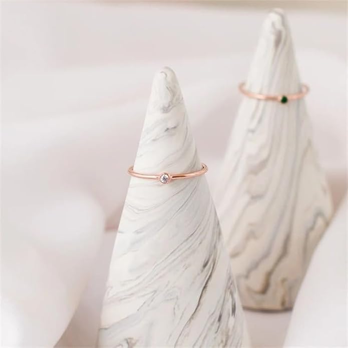 Gold Birthstone Rings for Women 14k Gold Plated Stainless Steel Stackable Ring Dainty Gold Zirconia Ring Engagement Wedding Promise Rings Gemstones Personalized Jewelry