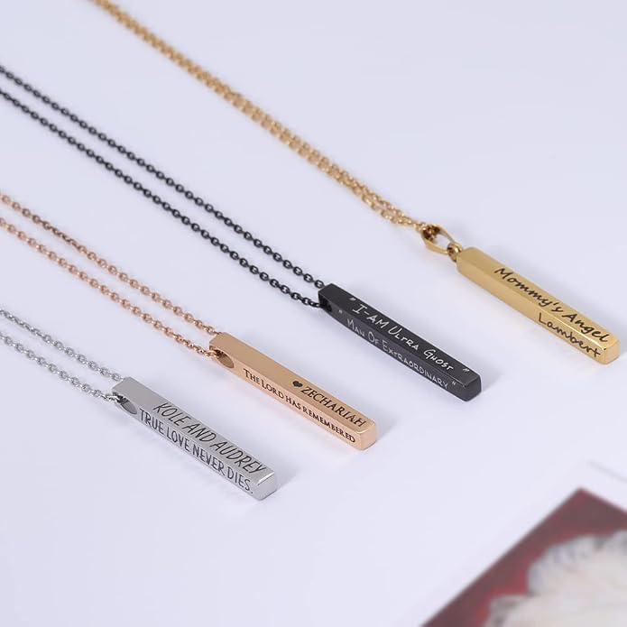 MeMoShe Custom Name Necklace Personalized 3D Engraved Bar 18K Gold Plated Customized Name Jewelry with Adjustable Chain Charm Birthday Gifts for Women Men