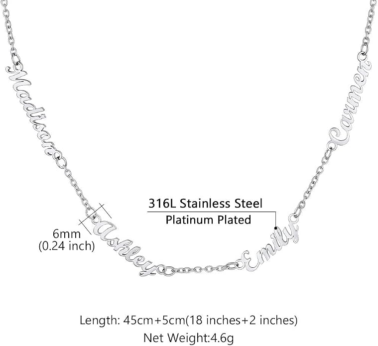 Custom4U Custom Name Necklace for Women, Personalized 1-5 Name Necklace, Sterling Silver/Stainless Steel 14K Gold Plated Nameplate Necklaces, Gift for Mom Wife Anniversary Birthday with Box