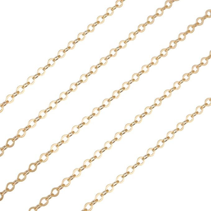 Elecrelive 3.28FT 14K Gold Filled Chains 1.5mm Brass Cable Chains Thin Weldable Link Curb Necklace for Permanent Jewelry Necklace Bracelet Making