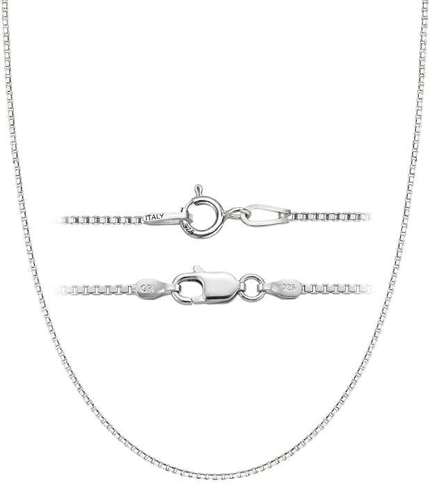 925 Sterling Silver Italian Box Chain Necklace - Secure Clasp, Perfect for Layering - Durable Necklace & Bracelet Chains for Everyday & Special Occasions