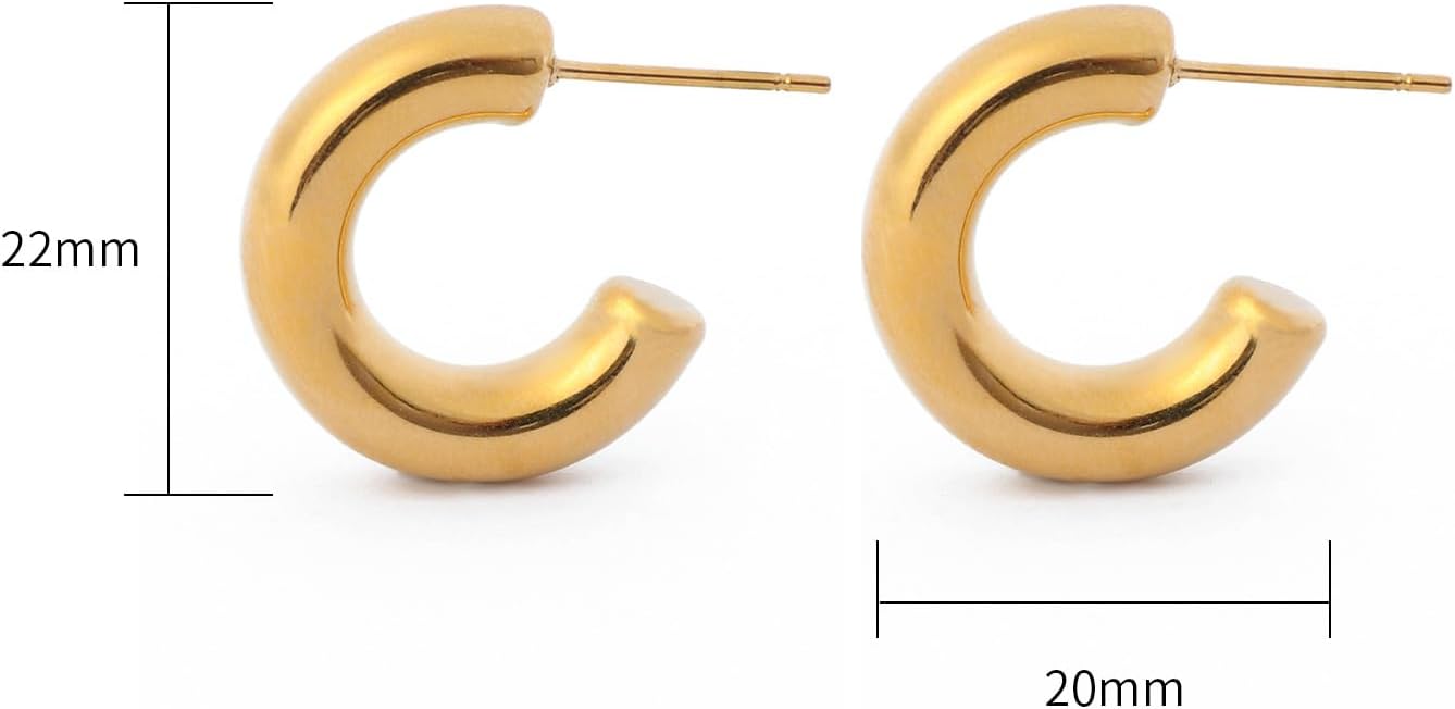 18K Gold Plated Hoop Earrings for Women Chunky Huggie Earrings Minimalist Gold Jewelry Valentine's Day Gift for Girlfriend Wife