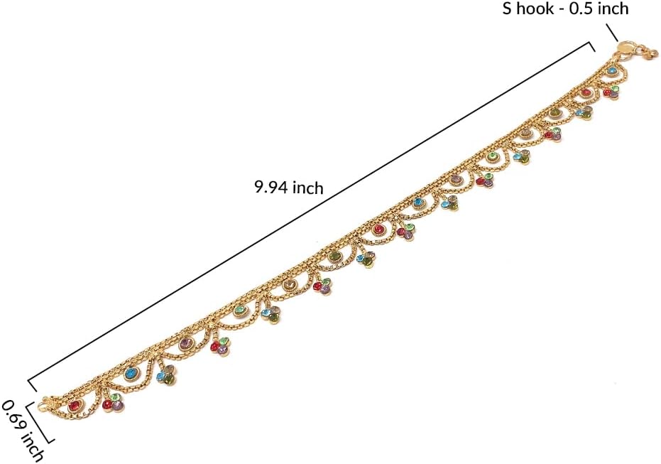 Duel On Jewel Gold Payal Set for Women, Indian Paayal Jhanjar Chain Anklets with Bell Detail, Foot Jewelry Pair, 10 Inch Comfort Fit, Traditional & Dainty Styles for Wedding Beach Everyday Gift