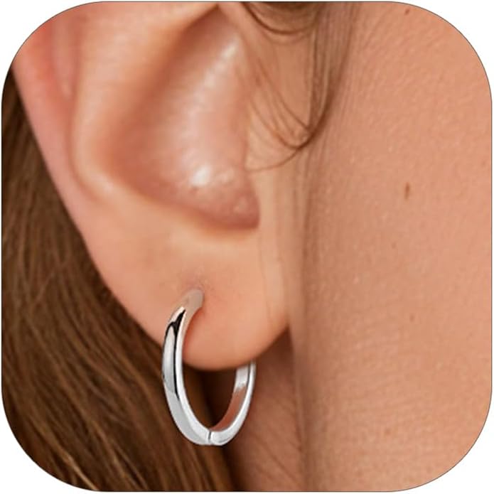 PROSTEEL Hoop Earrings for Women, Huggie Hoop with 925 Sterling Silver Post, 8/10/12/14/16/18/20mm Small Huggie Hoops, 14K Gold Plated/Silver/Black/Rose Gold Hypoallergenic Earrings Jewelry