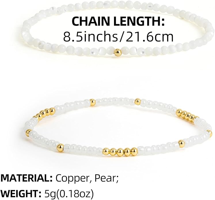 Boho Gold Anklet Bracelets for Women, Waterproof Beach Layered Pearl Beaded Turquoise Anklets Set Handmade Jewelry Gift