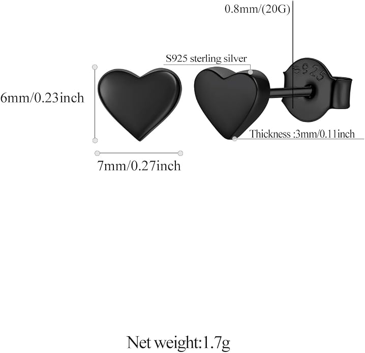 FindChic Hypoallergenic Sterling Silver Small Bar/Heart/Dot/Triangle/Butterfly/Lightning Studs Earrings Minimalist Geometric Jewelry Valentine Gifts for Women Men Girls, with Gift Box