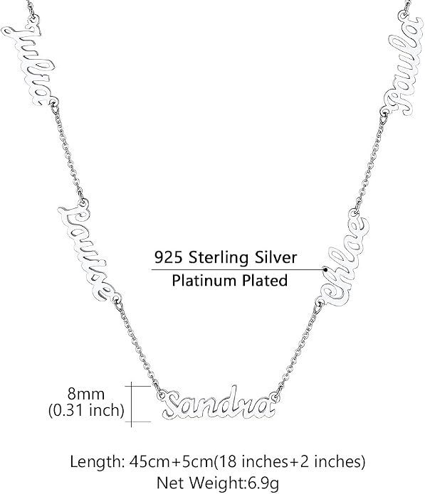 Custom4U Custom Name Necklace for Women, Personalized 1-5 Name Necklace, Sterling Silver/Stainless Steel 14K Gold Plated Nameplate Necklaces, Gift for Mom Wife Anniversary Birthday with Box