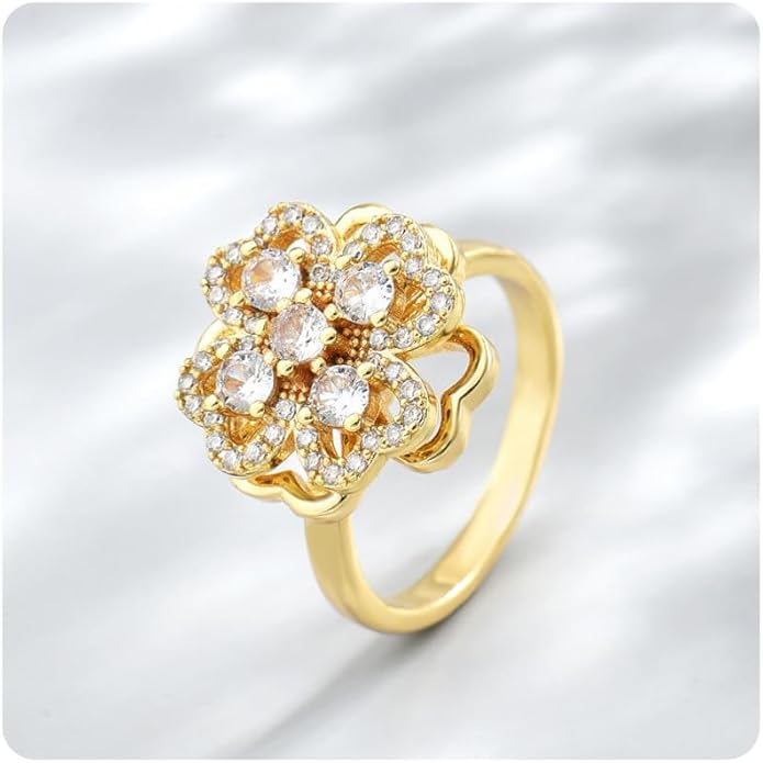 NONAMOIS Gold Rings for Women Evil Eye Flower Open Anti Anxiety Spinner Ring Adjustable Fidget Rings Jewelry Christmas Gifts
