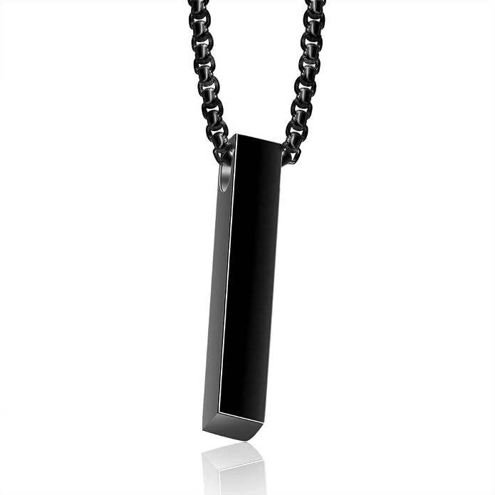 Personalized Men's Name Bar Necklace Engraved Initial Name Stainless Steel Vertical Bar Necklace for Father Husband Boyfriend Birthday
