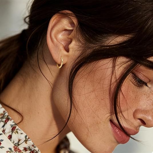 14K Gold Hoop Earrings for Women Gold Earrings Classic Shiny Polished Round Hoop Earrings for Everyday Essential