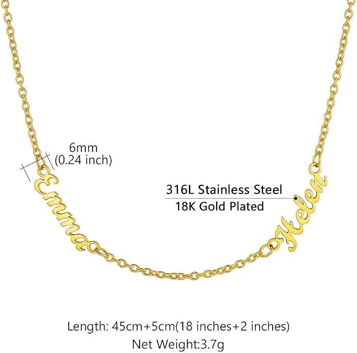 Custom4U Custom Name Necklace for Women, Personalized 1-5 Name Necklace, Sterling Silver/Stainless Steel 14K Gold Plated Nameplate Necklaces, Gift for Mom Wife Anniversary Birthday with Box