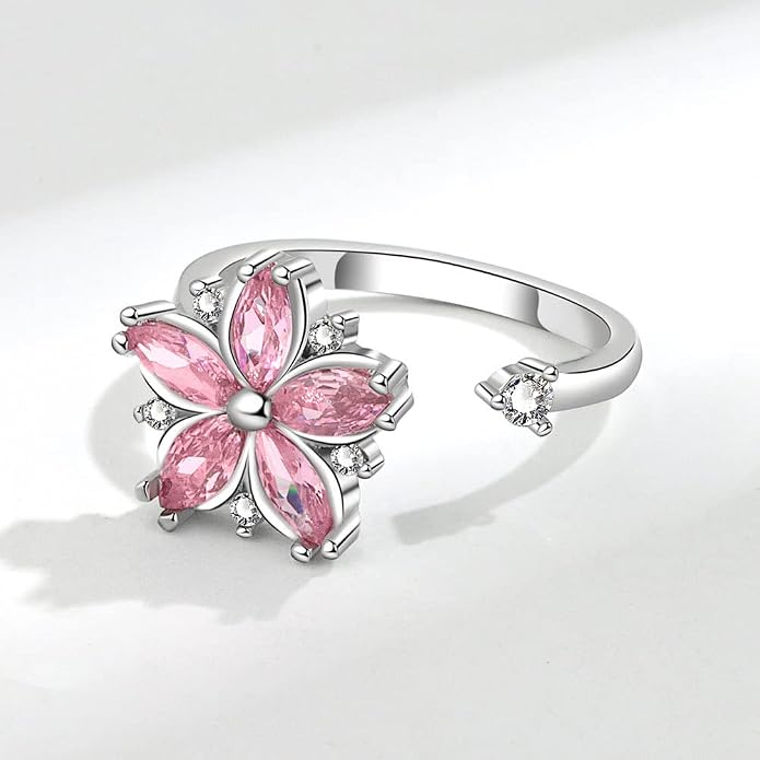 Fidget Ring Anxiety Spinner Ring Open Adjustable Sunflower Star Moon Windmill Butterfly Rings Daisy Stress Relieving Fidget Women Cubic Zirconia Anti Stress Mood Rotate Inspirations Jewelry