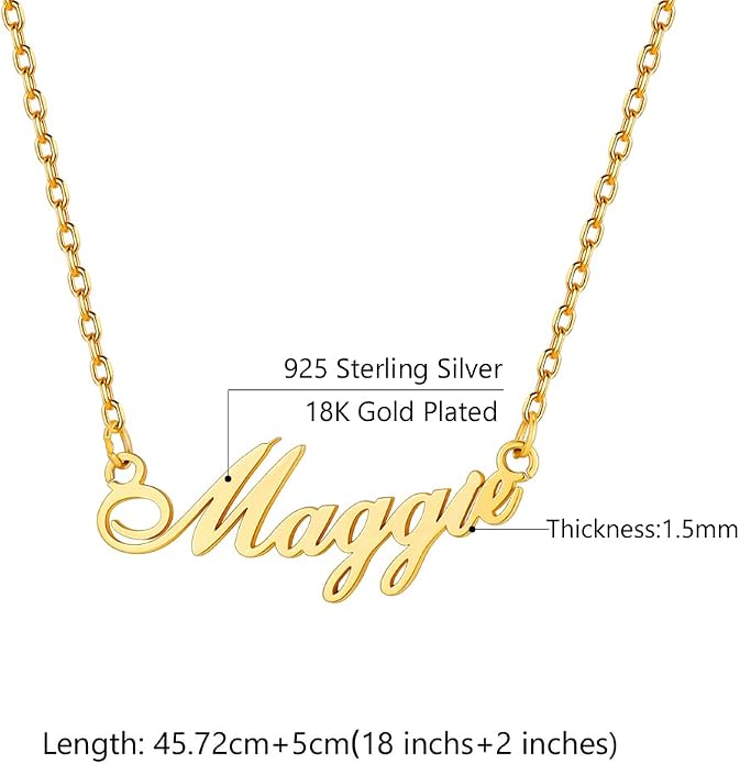 Custom4U Custom Name Necklace for Women, Personalized 1-5 Name Necklace, Sterling Silver/Stainless Steel 14K Gold Plated Nameplate Necklaces, Gift for Mom Wife Anniversary Birthday with Box