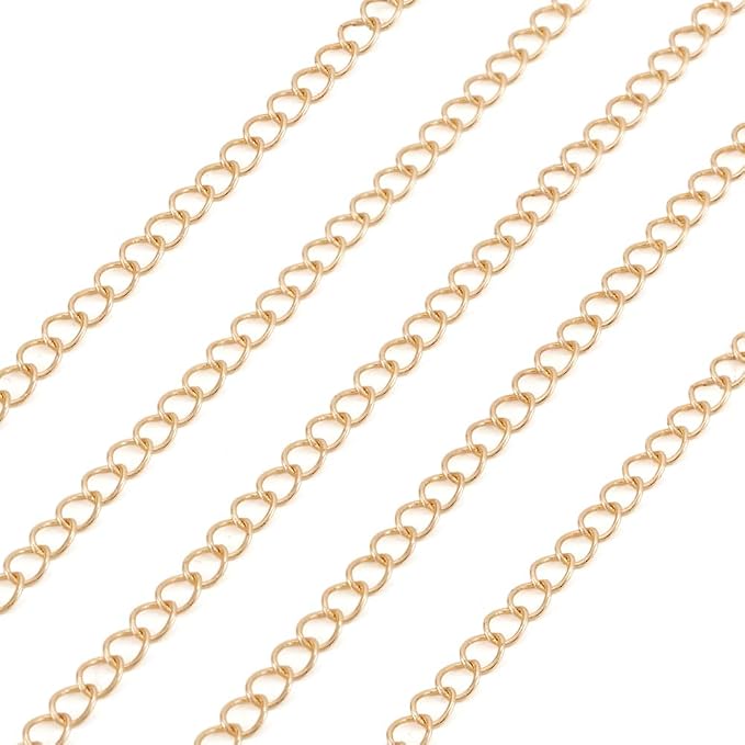 EEE ELECRELIVE 16.4 Feet 14K Gold Filled Curb Chain Soldered Brass Thin Cable Chain Permanent Jewelry for Women Minimalist Necklace Bracelet Making