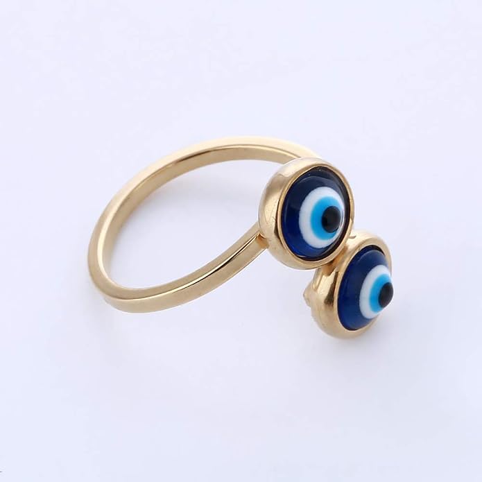 Gold Plated Evil Eye Ring for Women - 10k Gold Plated Stainless Steel Open Ring,Eyes Evil Mid Rings for Women,Cool Openable Rings