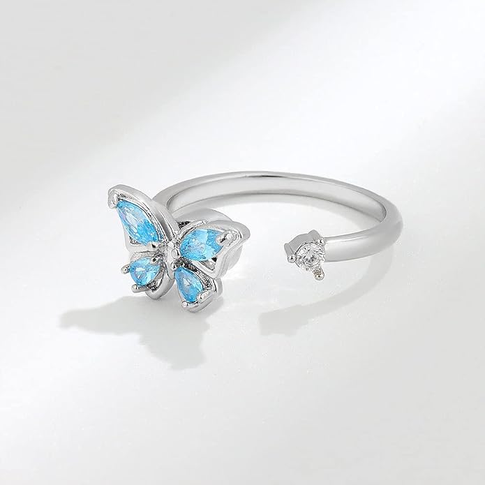 COLORFUL BLING Fidget Sunflower Evil Eye Daisy Spinner Stackable Rings Bee Butterfly Adjustable Open Rotatable CZ Cubic Zirconia Anti Stress for Women Wedding Jewelry