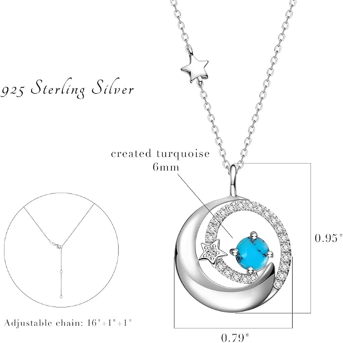 FANCIME Birthstone Necklaces 925 Sterling Silver Moon and Star Pendant Fine Jewelry Birthday Mothers Day Gifts for Mom Wife Her Daughter, Adjustable Chain 16+2"