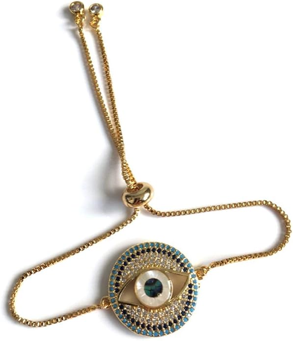 SIFRIMANIA Evil Eye Adjustable Sliding Bead Shiny Bracelet Lucky Charms Jewelry for Women of All Ages