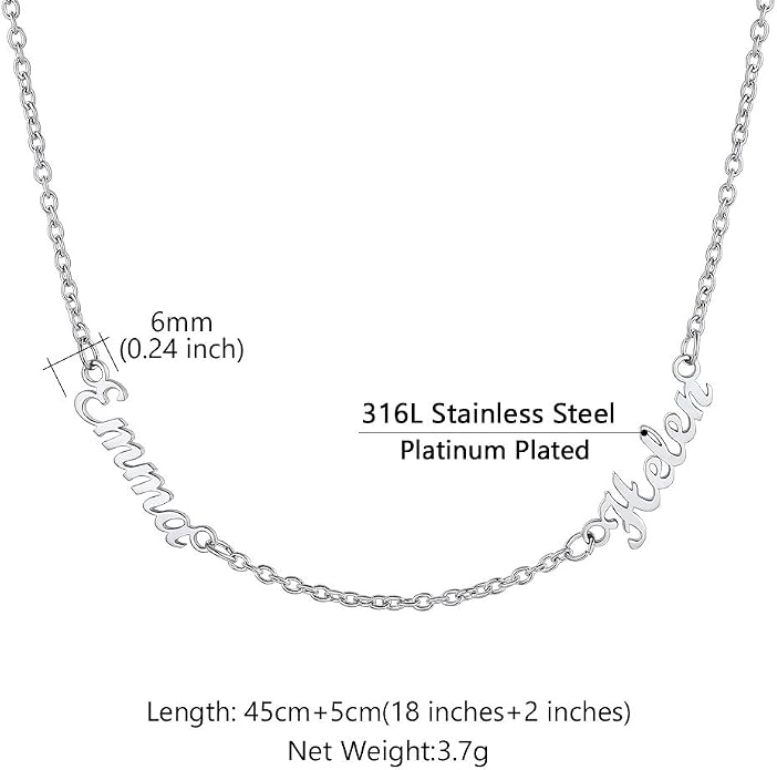 Custom4U Custom Name Necklace for Women, Personalized 1-5 Name Necklace, Sterling Silver/Stainless Steel 14K Gold Plated Nameplate Necklaces, Gift for Mom Wife Anniversary Birthday with Box