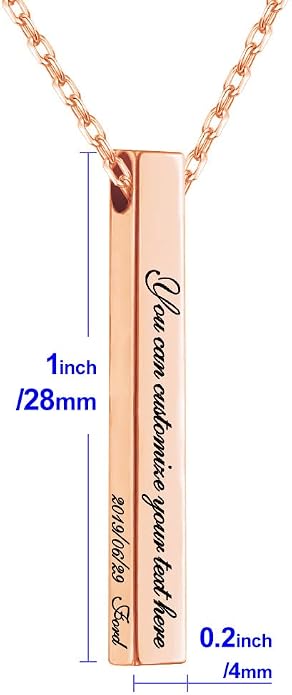 BellBlow- Personalized Bar Necklace Engraved with Name for Men Woman, Custom 3D Vertical Bar Pendant Name Chain Necklaces, 4sides Customizable Name Plate Necklace Jewelry Gift Boyfriend Girlfriend
