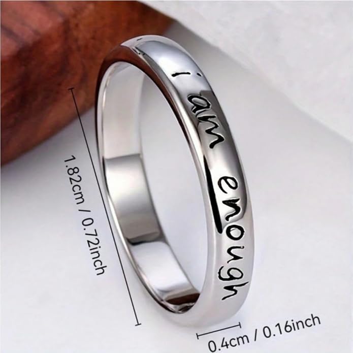 I Am Enough Ring for Women, Mantra Engraved Love Hope Brave Inspirational Gift Card Kind Statement Birthday Anniversary Jewelry