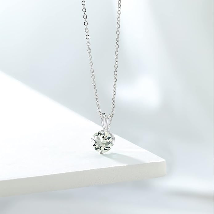 Gem Stone King 7MM Round Gemstone Birthstone Pendant Necklace For Women | 925 Sterling Silver | With 18 Inch Silver Chain | Fine Jewelry Gifts for Women Her Mom Wife