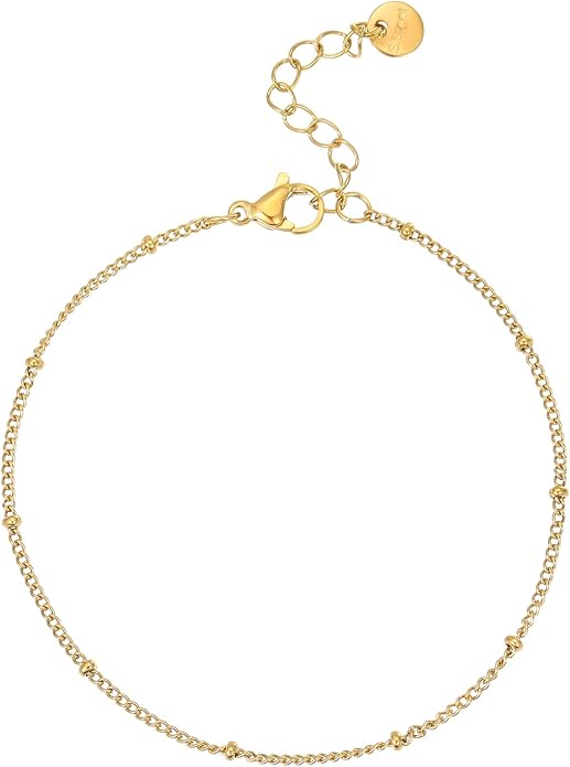 Dainty Ankle Bracelets for Women 18K Gold Plated Satellite Beaded Herringbone Lip Chain Anklets Simple Minimalist Summer Beach Foot Jewelry Christmas Gifts