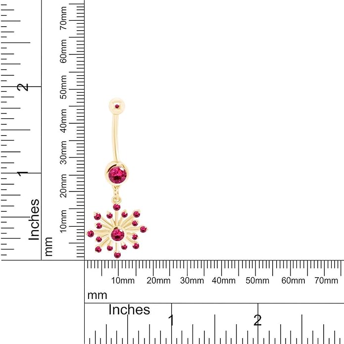 AFFY Snowflake Belly Button Ring for Women Simulated Birthstone, Round Cut Gemstone in 14K Gold Over 925 Sterling Silver, Navel Barbell Piercing Jewelry for Her
