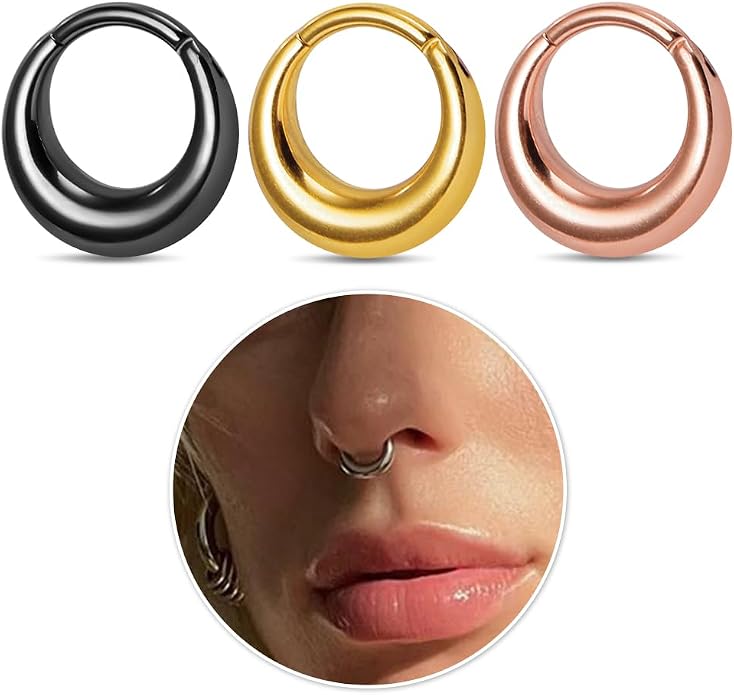 MOQIKAKA16G 8mm Septum Rings - Stainless Steel Segment Nose Rings for Women Men - Hinged Segment Nose Helix Cartilage Clicker Hoop Earrings for Daith Rook Tragus Piercing