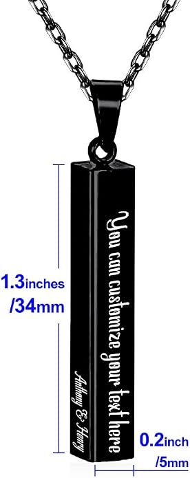 BellBlow- Personalized Bar Necklace Engraved with Name for Men Woman, Custom 3D Vertical Bar Pendant Name Chain Necklaces, 4sides Customizable Name Plate Necklace Jewelry Gift Boyfriend Girlfriend