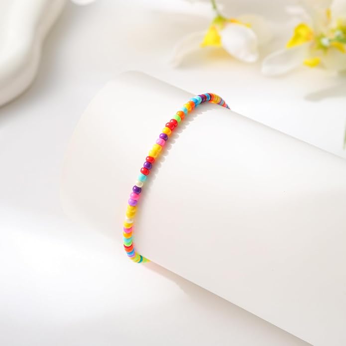 Starain Small Bead Anklets for Women Beach Foot Ankle Bracelet Cute Colorful Boho Beaded Anklets 8 inches