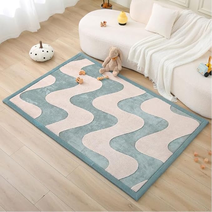 Hakuna Matte CloudRise Baby Play Mat for Floor 80" x 110" Waves | Coral Velvet high-density foam Rug for Crawling & Cozy Play – Non-Slip, Water-Resistant, Easy-Care Tummy Time Mat
