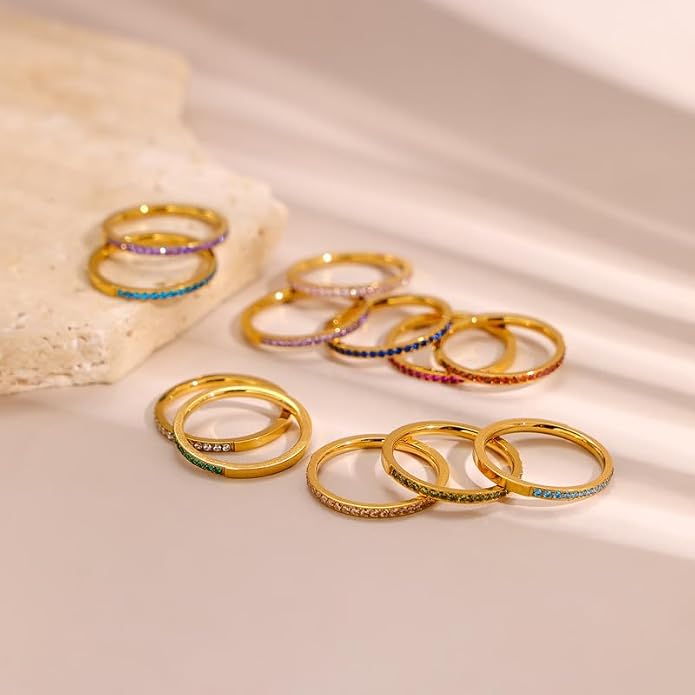 Birthstone Rings For Women, Silver Stackable Cubic Zirconia Stainless Steel Birth Stone Ring To My Daughter/Mom Birthday Unique Gifts Jewelry