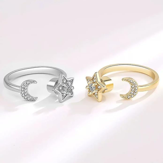 Fidget Ring Anxiety Spinner Ring Open Adjustable Sunflower Star Moon Windmill Butterfly Rings Daisy Stress Relieving Fidget Women Cubic Zirconia Anti Stress Mood Rotate Inspirations Jewelry