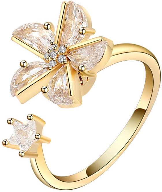 Fidget Ring Anxiety Spinner Ring Open Adjustable Sunflower Star Moon Windmill Butterfly Rings Daisy Stress Relieving Fidget Women Cubic Zirconia Anti Stress Mood Rotate Inspirations Jewelry