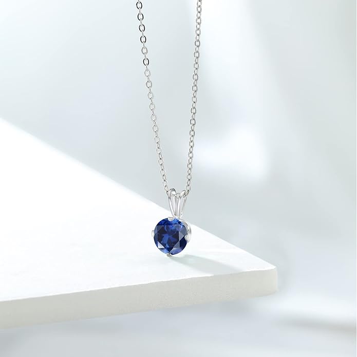 Gem Stone King 7MM Round Gemstone Birthstone Pendant Necklace For Women | 925 Sterling Silver | With 18 Inch Silver Chain | Fine Jewelry Gifts for Women Her Mom Wife