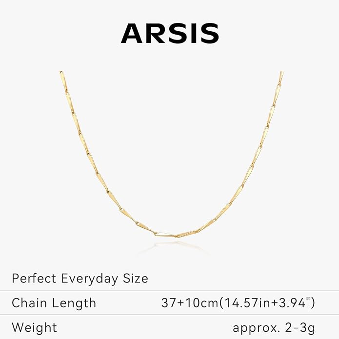 ARSIS 18K Gold Plated Cube/Curb/Wave Chain Link Necklace, Adjustable Choker Platinum Plated Necklace Dainty Layered Hypoallergenic Jewelry Gift for Women