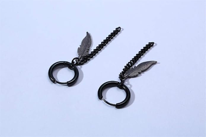 VNOX Unisex Vinatge Stainless Clip On Earrings Non Piercing Feather Charm Dangle Hinged Stud Earrings for Men Women Teen