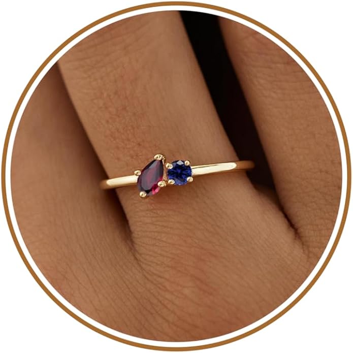 JSJOY Birthstone Rings for Women Dainty Emerald Blue Ring Birthday Gifts for Mom Her Gemstones CZ Ring for Teens Gold Rings That Don't Tarnish Adjustable Ring Jewelry Gifts