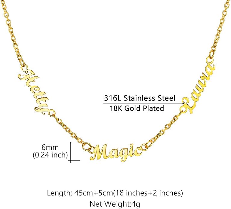 Custom4U Custom Name Necklace for Women, Personalized 1-5 Name Necklace, Sterling Silver/Stainless Steel 14K Gold Plated Nameplate Necklaces, Gift for Mom Wife Anniversary Birthday with Box