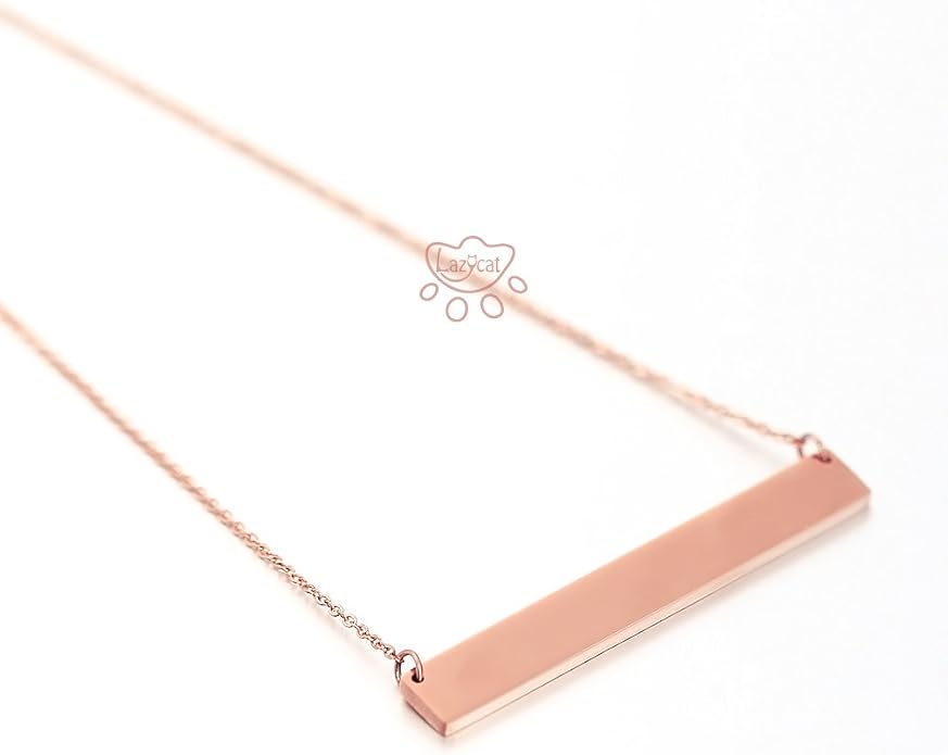 Lazycat Name Bar 18K Plated Bar Necklace,Engravable Name or Blessings Necklace