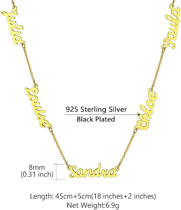 Custom4U Custom Name Necklace for Women, Personalized 1-5 Name Necklace, Sterling Silver/Stainless Steel 14K Gold Plated Nameplate Necklaces, Gift for Mom Wife Anniversary Birthday with Box