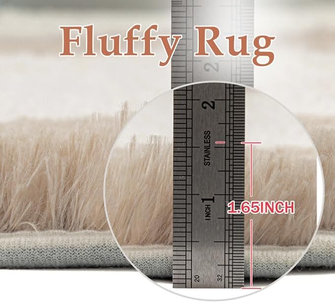 PureCozy Beige 4x6 Area Rugs for Kids Room Soft Shag Checkered Rug Modern Washable Indoor Office Fuzzy Carpet Non-Slip Fluffy Rugs for Bedroom Nursery Dorm Playroom Home Aesthetic Decor