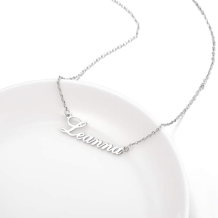 Custom4U Custom Name Necklace for Women, Personalized 1-5 Name Necklace, Sterling Silver/Stainless Steel 14K Gold Plated Nameplate Necklaces, Gift for Mom Wife Anniversary Birthday with Box